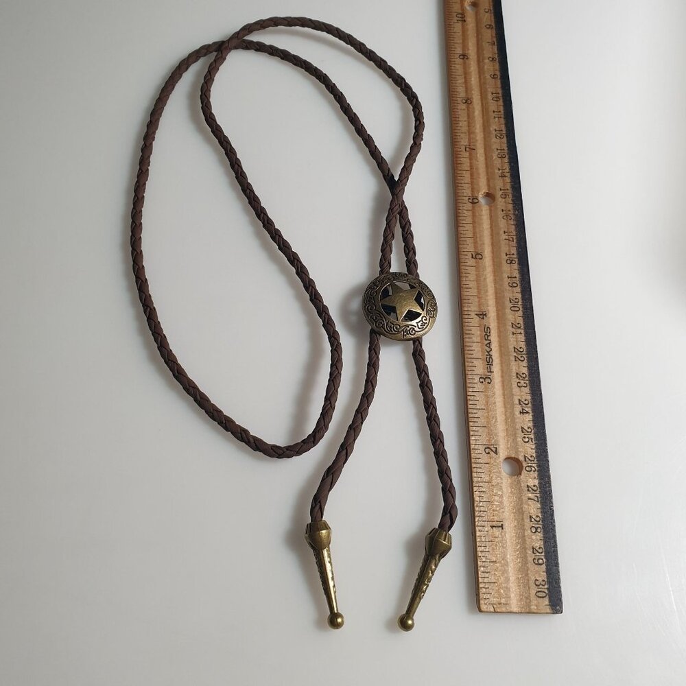 Bolo Braided Brown Necklace Men Women Sherriff Badge Pendant Western 40 In Gift - Picture 4 of 5
